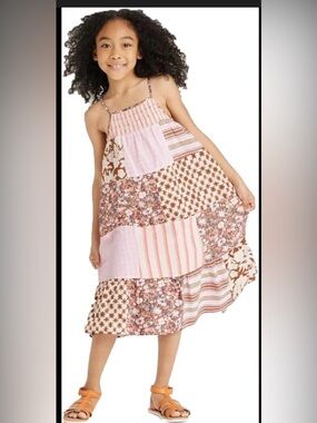 Cat & Jack Girls' Sleeveless Maxi Dress - (Brown Multi Patchwork, XL(14-16)